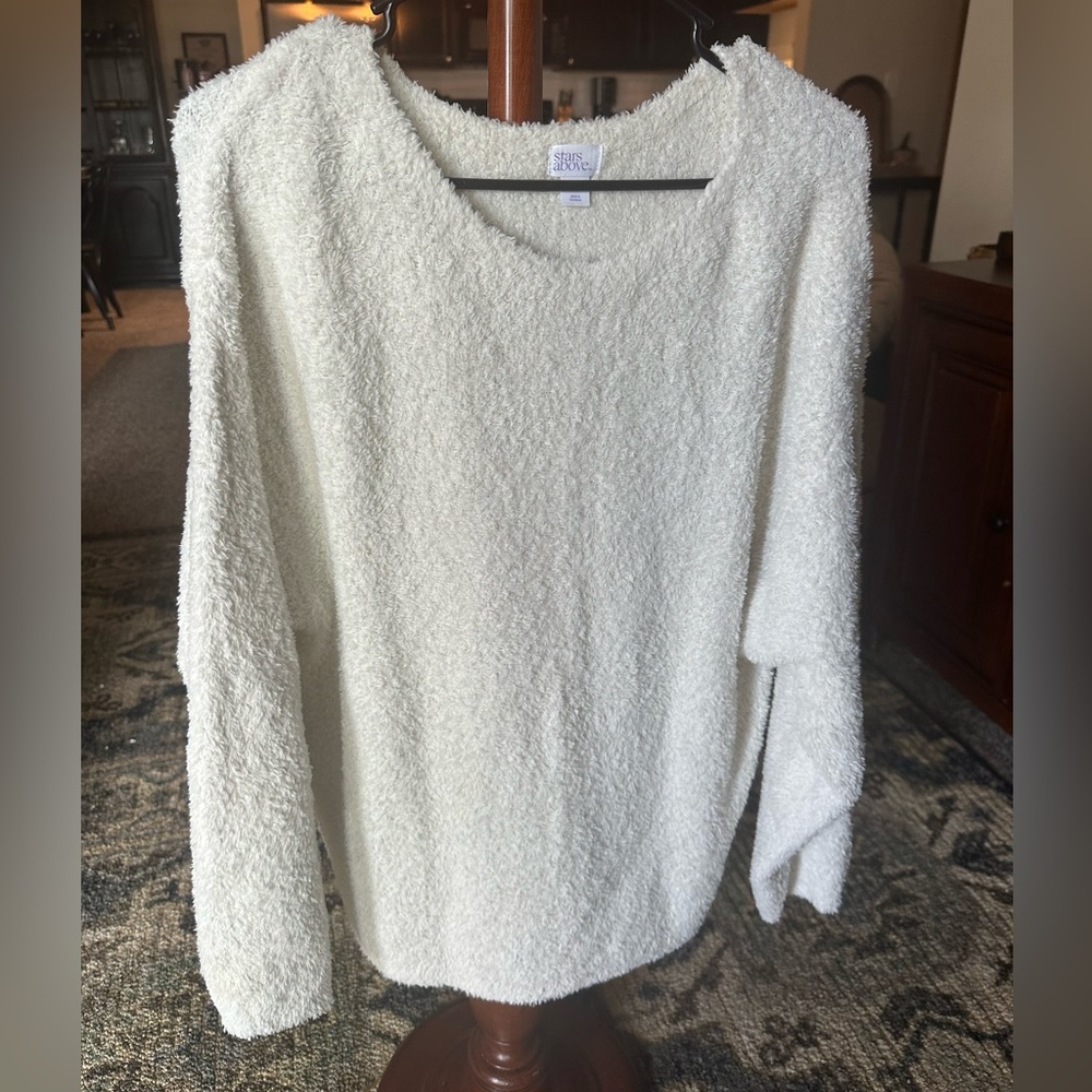 Fuzzy Long Sleeve White Sweater